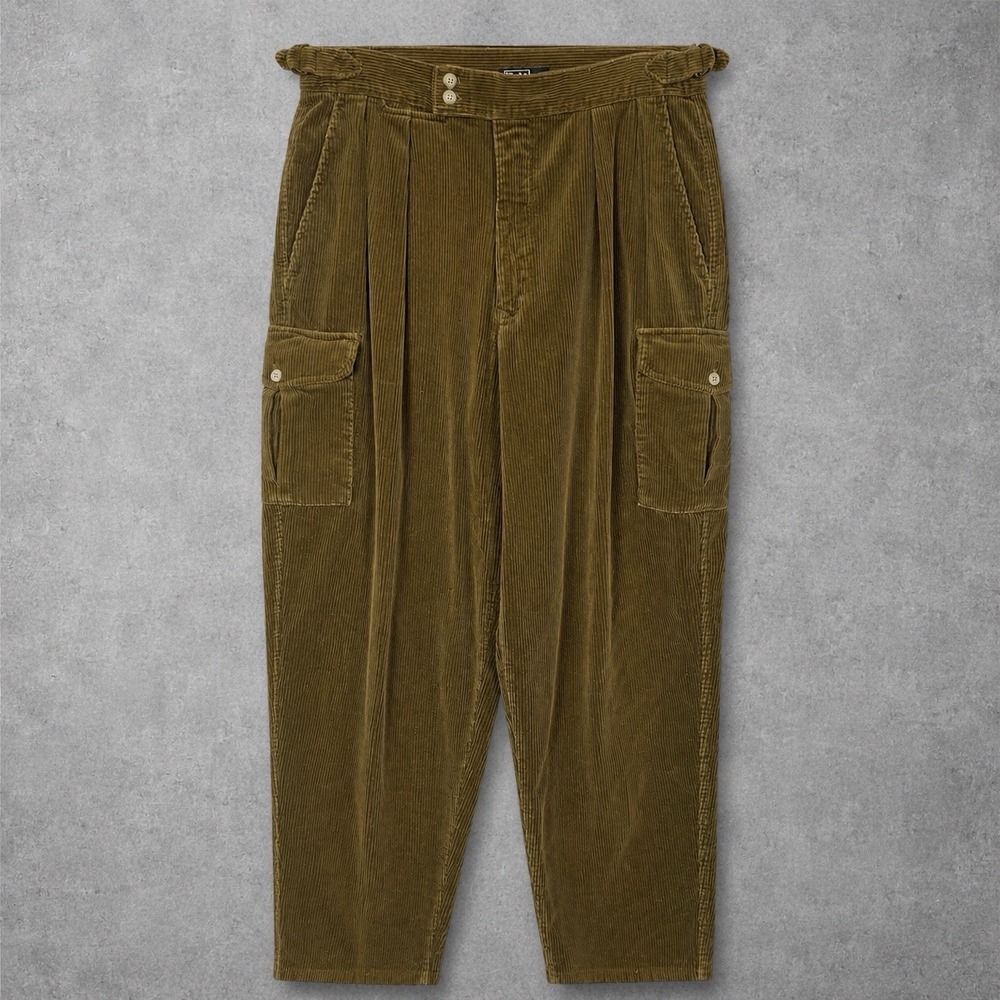 Vtg Polo Ralph Lauren Pleated Corduroy Cargo Pants Men 36X32 Fits 36X30 USA Made